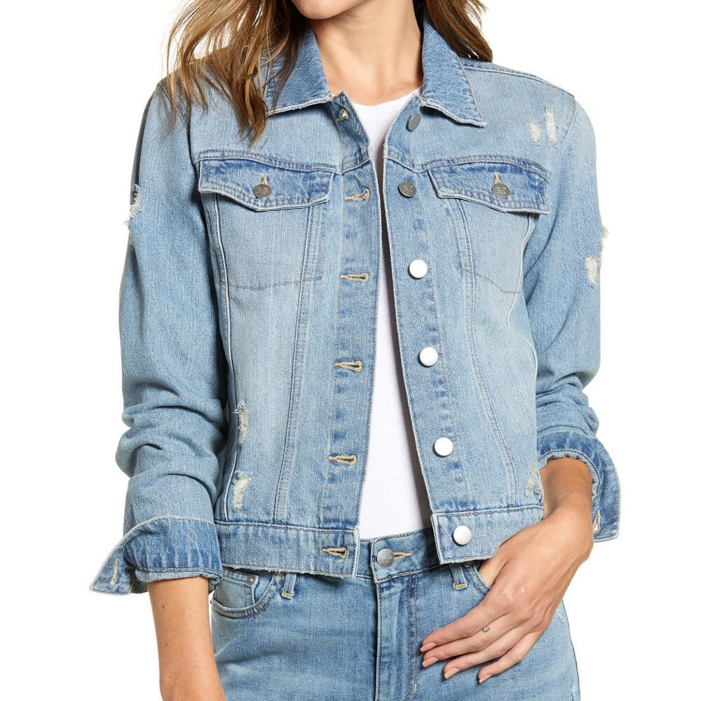Rachel Parcell Distressed Light Denim Jacket, size M
